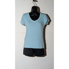 Active Basics Blue V-Neck T-Shirt Short Sleeve Casual Top Basic Tee Medium