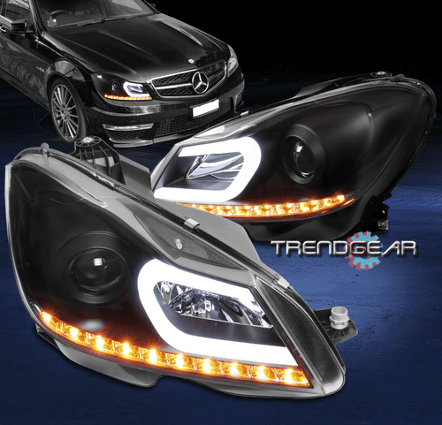 For 12-14 Mercedes-Benz W204 C-Class LED Tube Projector Headlights Lamps Black