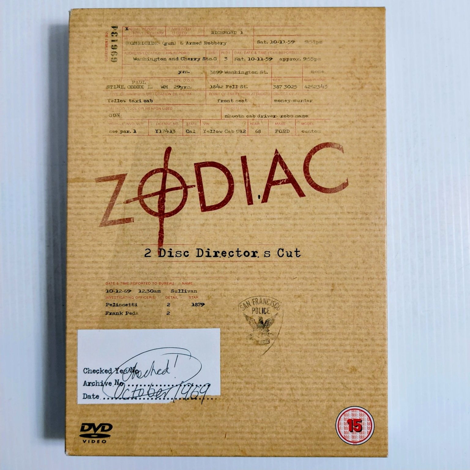 Zodiac DVD 2007 Director's Cut David Fincher Jake Gyllenhaal Robert Downey Jr.