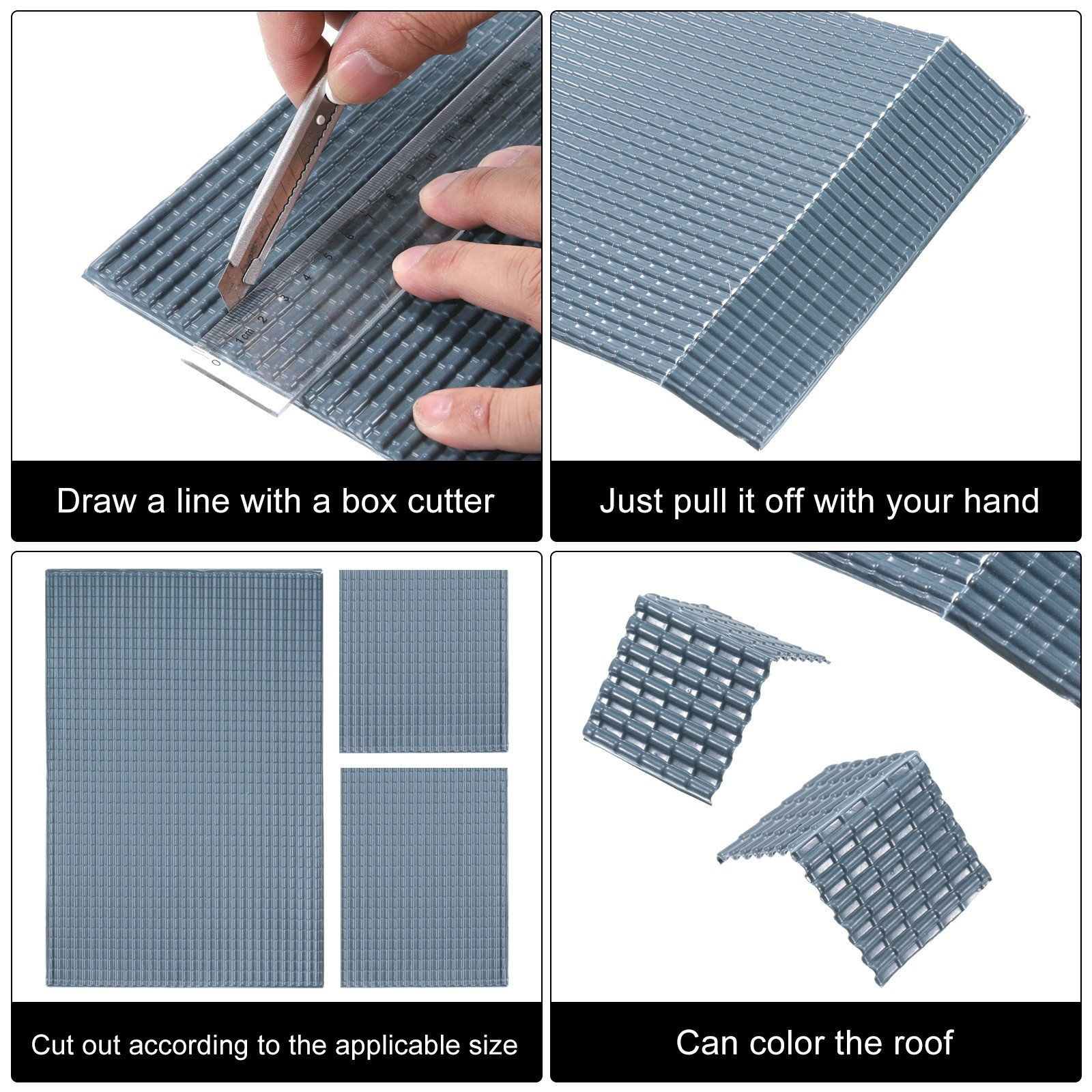 Miniature Roof Tiles PVC for Model Building Dark Grey Pack of 10