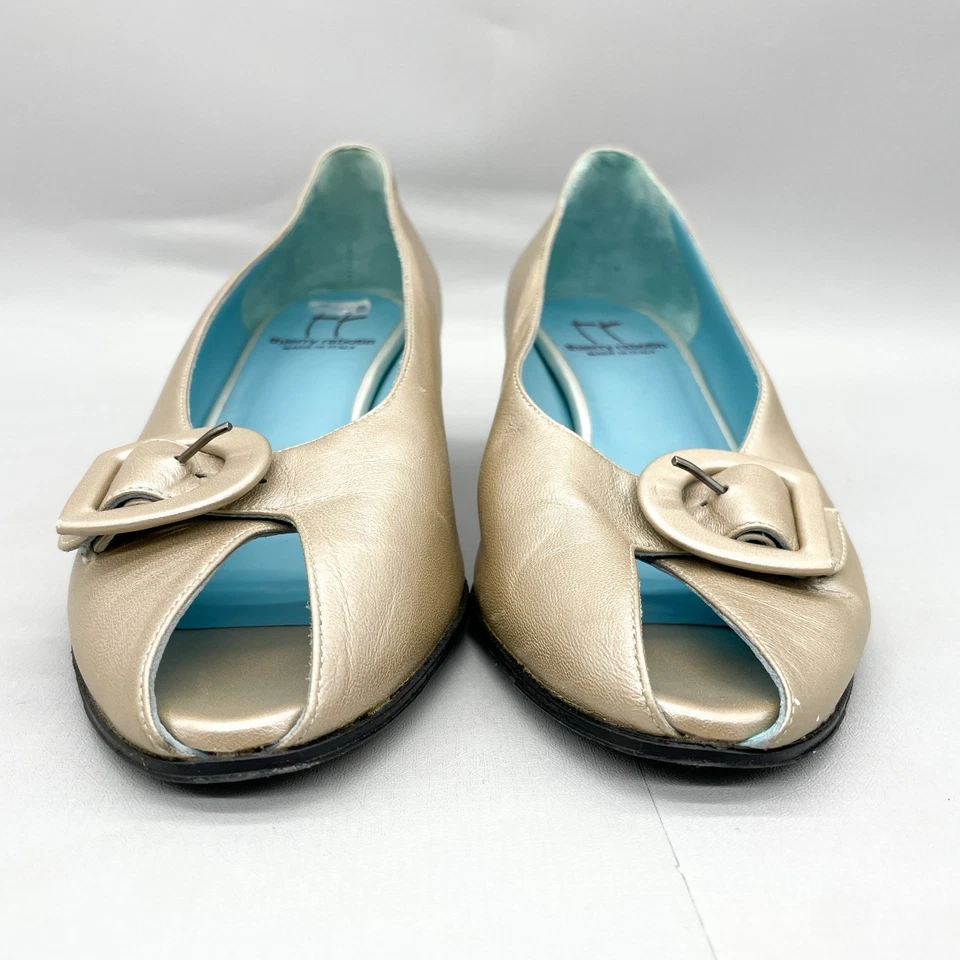 Zapatos de salón Thierry Rabotin para mujer 39 9 Peep Toe tacón bloque cuero metálico Foto 2 de 4