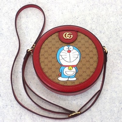 Gucci Shoulder Bag Mini GG Doraemon 625216 Bordeaux Brown Women's Authentic