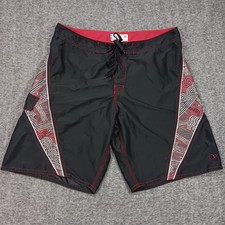 OP Swim Trunks Shorts Mens 38 Black Red Board Shorts Tribal Print Surf Beachwear