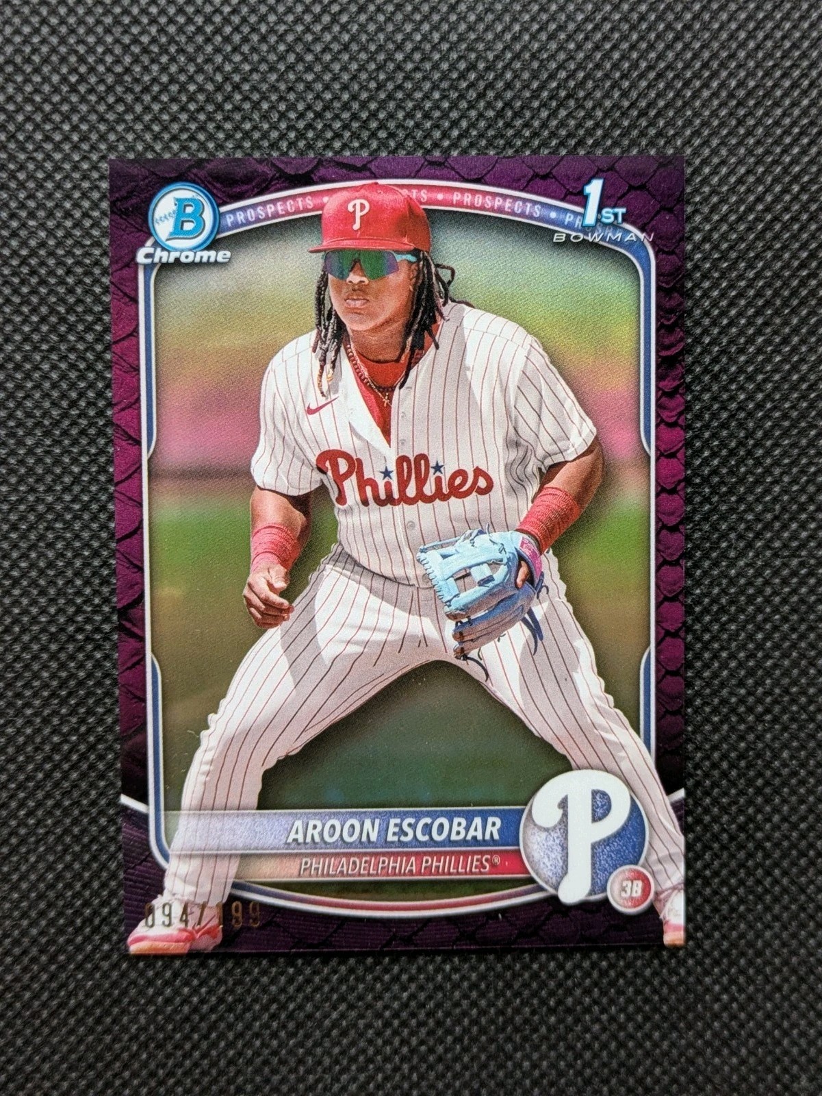 2025 Bowman Aroon Escobar Chrome Fuchsia Reptilian Refractor /199 Phillies 1st