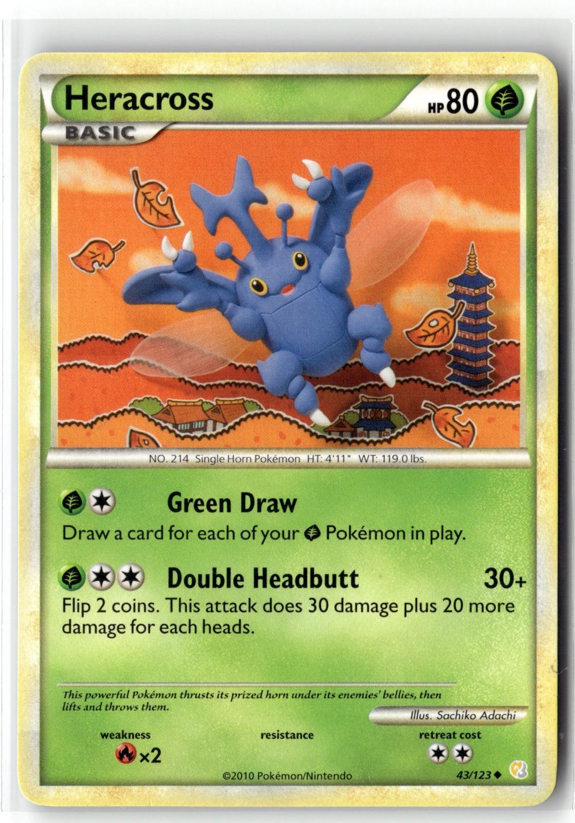 2010 POKEMON HEARTGOLD & SOULSILVER HERACROSS 43/123 UC LP + FREE GIFT