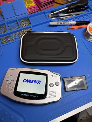 Silver Gameboy Advance Backlit IPS Screen GBA Nintendo V2 Carry Case Cart