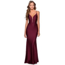 LA FEMME 28574 DRESS  SATIN GOWN-PLEAT WAIST (burgundy)dark berry size 0