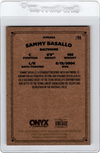 2024 Onyx Vintage BLUE BORDER /99 SAMMY BASALLO Baltimore ORIOLES Rookie RC - Afbeelding 2 van 2