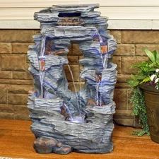 Dual Cascading Rock Waterfall Fountain with LED Lights - 39 in by Sunnydaze