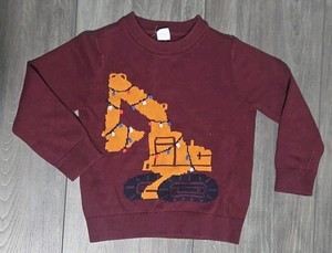 Baby GAP Toddler Boy's Intarsia Sweater - Holiday Lights/Excavator - Burgundy 4T
