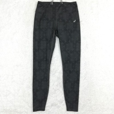 Asics Womens Pants Leggings Black Charcoal Geometric Pull On Athletic M