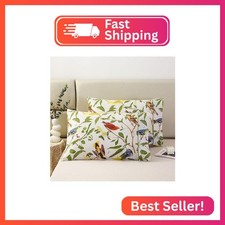 URBONUR 100 Cotton Pillowcases Set of 2 Standard Size Garden Leaves Birds Print