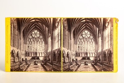 1860 Stereoview Photo 6¾x3¼'' Exeter Cathedral The Ladye Chapel Devon England V21
