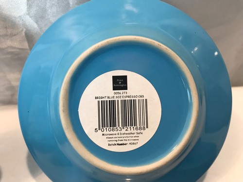 PRICE & KENSINGTON 4 BRIGHT BLUE 3oz ESPRESSO CUPS & SAUCERS - Picture 4 of 4