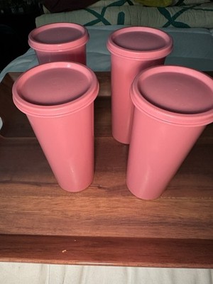 Tupperware Set Of 4 16oz Pastel Pink Tumblers Cups With Lids