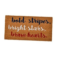 Coir Entry Doormat with Patriotic Message, "Bold stripes, bright stars, brave