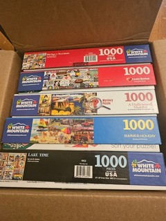 Five 1000 Piece White Mountain Jigsaw Puzzles in Pristine Condition