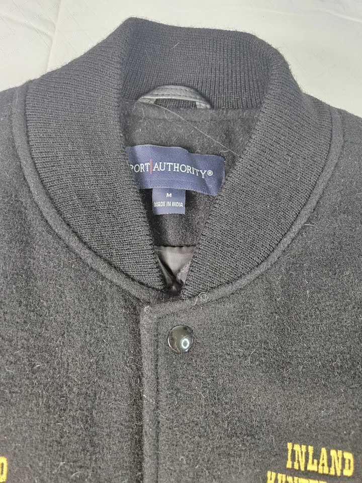 Bomber Varsity Jacket Wool Leather Men M Black Leather Wool Embroidered Unused - Image 4 of 4