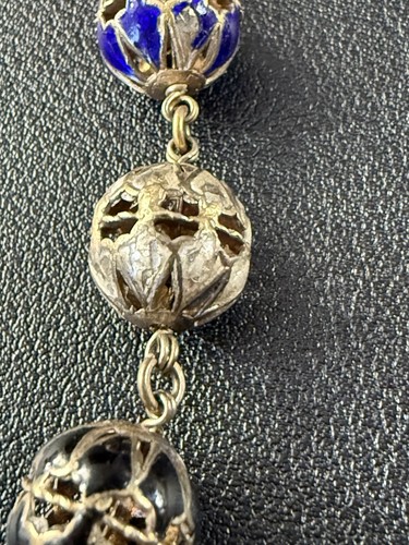 Antique Vintage Chinese Export Silver Filigree Enamel Ball Necklace 30” G6 - Picture 12 of 14