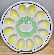 Vintage Olimco Japan Mid Century 10 1/4” Ceramic Deviled Egg Plate Easter Spring