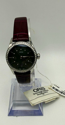 Womens Oris Artelier Date Automatic 28mm Gray Dial Diamond Bezel Date Watch