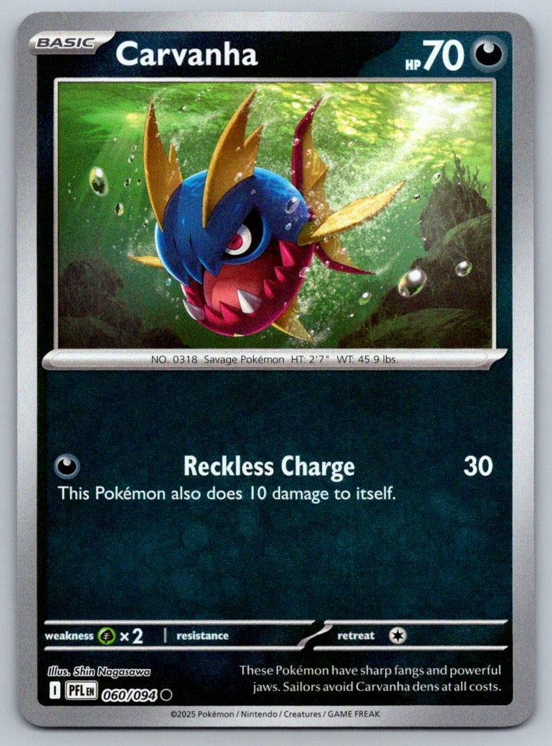 Carvanha 060/094 Common Phantasmal Flames Pokemon Reverse Holo Near Mint