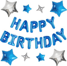 Happy Birthday Banner Decorations  8Pcs Star Balloons, Blue