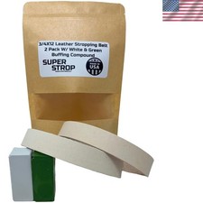 3/4X12 Leather Honing Polishing Belts - Razor Sharp Edge with White and Green