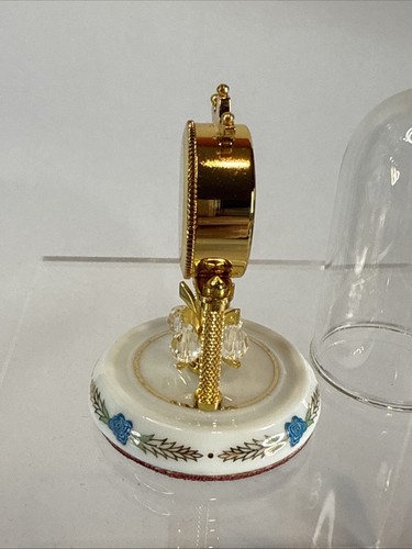 Bulova Porcellus B0547 Miniature Brass Clock Glass Dome, Not Tested, No Battery - Picture 3 of 6