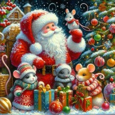 Christmas Diamond Art Kits for Adults,Santa Claus and Mouse 5D Round Drill Diamo