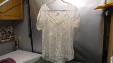 Johnny Was Silk Tunic Top Womens L White Boho Embroidered sheer gorgeous