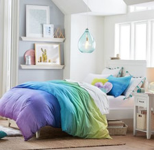 Pottery Barn Teen Watercolor Rainbow Ombre Full/Queen Duvet Cover Sham EUC