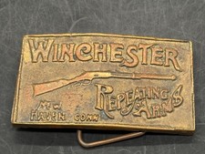 Winchester Repeating Arms Belt Buckle Brass Vintage New Haven Conn