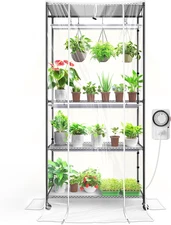 Barrina CX3Z Indoor Greenhouse with Grow Light, 4-Tier Metal Plant Stand with Zi