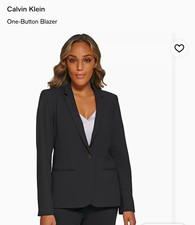 Calvin Klein Women  s Black One-Button Single-Breasted Notch Lapel Blazer 10