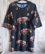 Adidas x FARM RIO Oncada UK 10 Black Short Sleeve Jaguar Print T-Shirt Dress