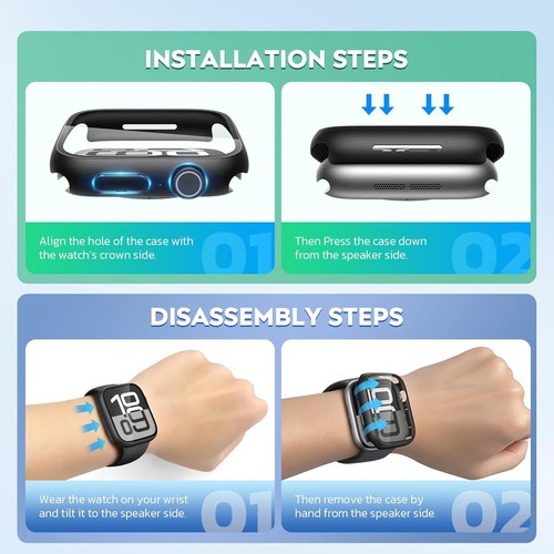 Misxi Lot de 2 Boîtier en Verre Trempé Transparent Cristal Compatible pour Apple Watch - Photo 7 sur 9