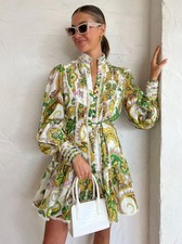 Alemais Octavia Shirt Dress Size AU 8 / US 4 Linen Long Sleeve Print Mini