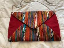 Multi Color Clutch/shoulder Purse. Knit outside satin inside. Red Multi Color