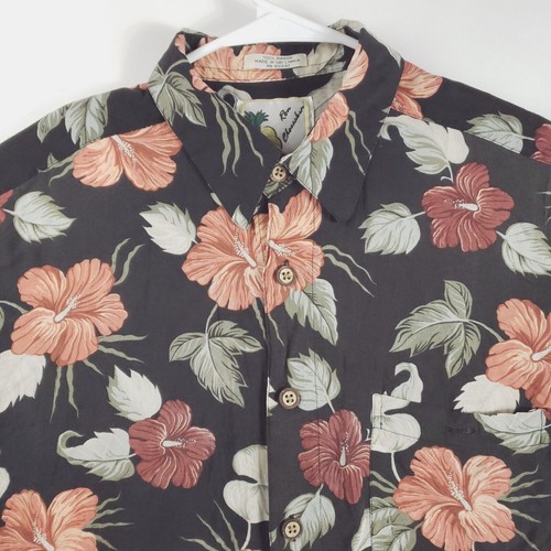 Ron Chereskin Hawaiian Shirt Mens Large Black Short Sleeve *missing buttons - Picture 3 of 11