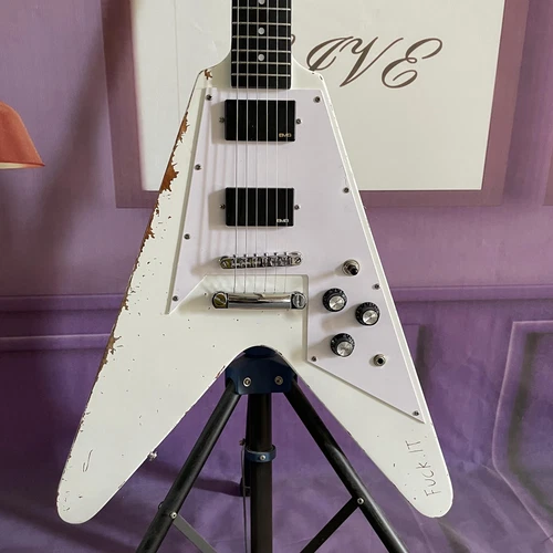 James Hetfield Flying V Electric Guitar Kill 'Em All Relic White Fast Ship MAD