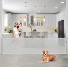 90 Inch Wide Retractable Baby Pet Gates Extra Wide Dog Outdoor Indoor Light Gray