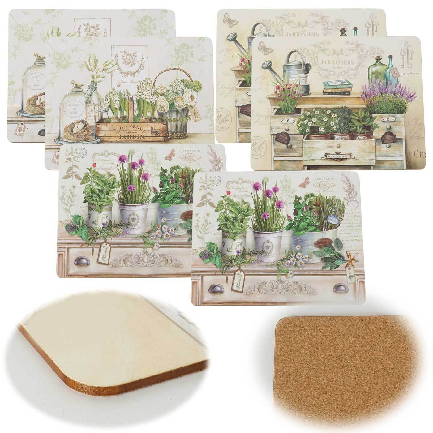 2x Kork Tischset Vintage Provence Jardin 40x30cm abwaschbar Rechteck Platzmatte