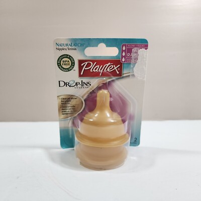 Playtex Nurser Naturalatch Fast Flow Two Latex Nipples Drop-Ins 3-6 Months New
