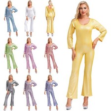 Women Unitard Halloween Dance Jumpsuit Dancewear Disco Costume Flared Pants 70s