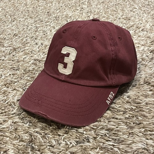 Abercrombie & Fitch Distressed Red Hat Leather Strapback Baseball Dad Y2K Style