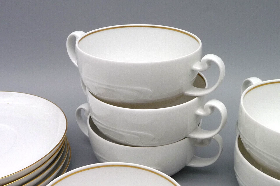 Rosenthal Asimmetria weiß Goldrand 6 Suppentassen mit Untertassen Zsd. gut - Bild 3 von 4