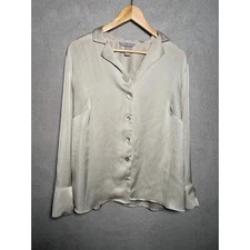 H&M Cream Metallic Silky Long Sleeve Button Down Shirt Womens Size Large
