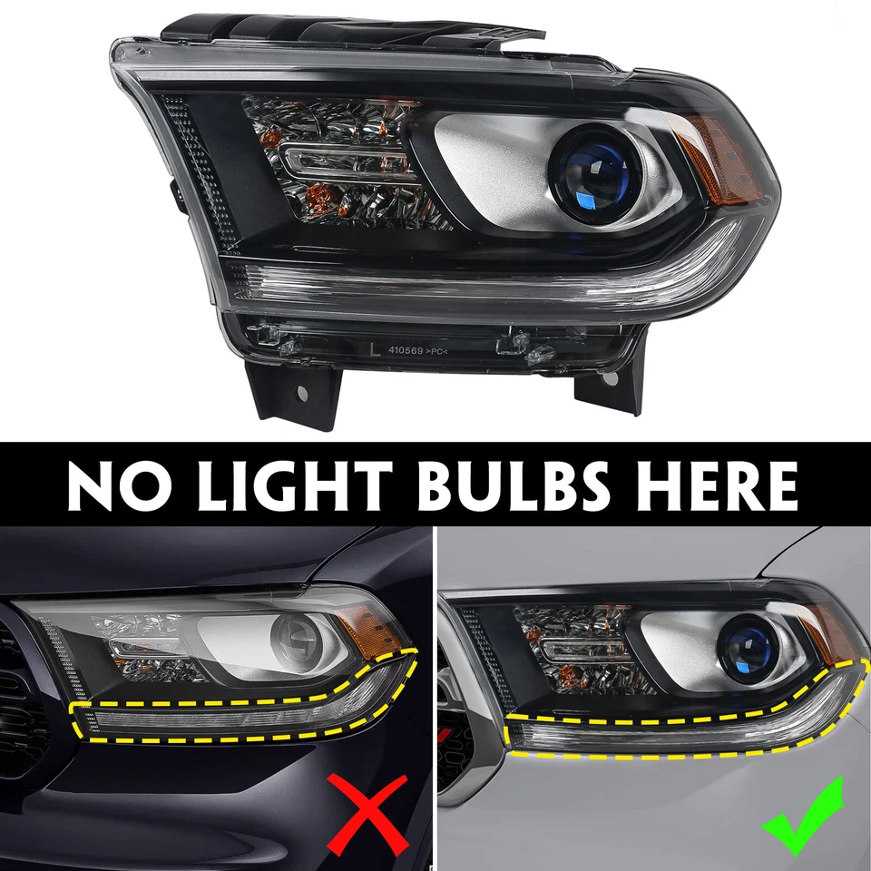 Pair Headlights For Dodge Durango 2014-2020 Black Halogen w/o LED DRL Assembly Foto 3 de 4