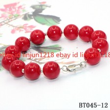 New 6/8/10/12mm Red Coral Gemstone Round Beads Bracelet 7.5''